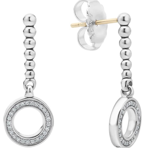 BRAND NEW! ‘Caviar Spark’ drop circle diamond earrings by LAGOS. 925 S.Silver. - Picture 3 of 6